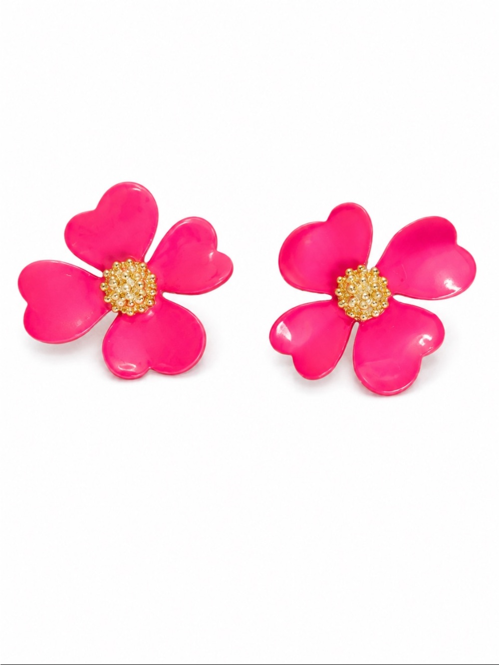 SARAH COVENTRY Gold Tone Hot Pink Enamel Dogwood Metal Flower Clip-On Earrings